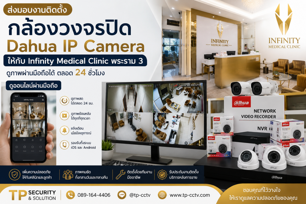 ติดตั้งกล้องวงจรปิด Dahua IP Camera ให้กับ Infinity Medical Clinic พระราม 3 ดูผ่านมือถือได้ตลอด 24 ชั่วโมง